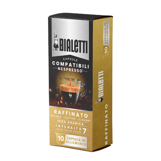 Bialetti Raffinato 100% Arabica Nespresso compatible capsules Quantity 100 per case $ 53.90 SKU CF303307CAD-010