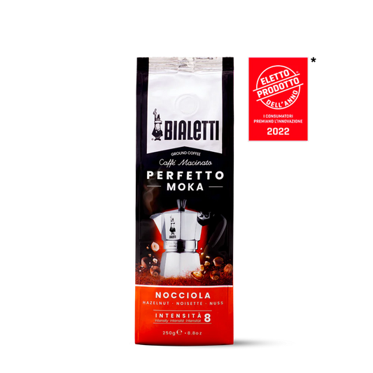 Bialetti Nocciola roasted ground coffee / café moulu Qty 250 grams 6 per case $ 46.74 SKU CF303167CAD-006