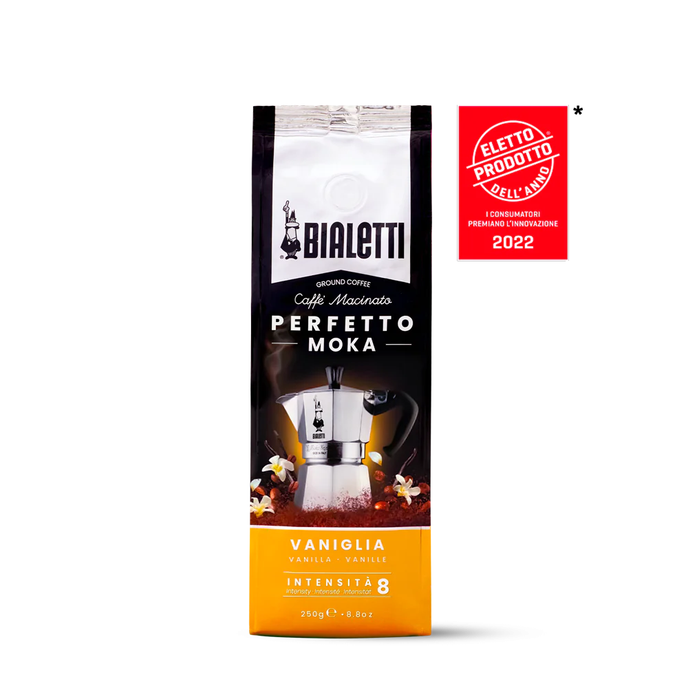Bialetti Vaniglia roasted ground coffee / café moulu Qty 250 grams 6 per case $ 46.74 CF303176CAD-006